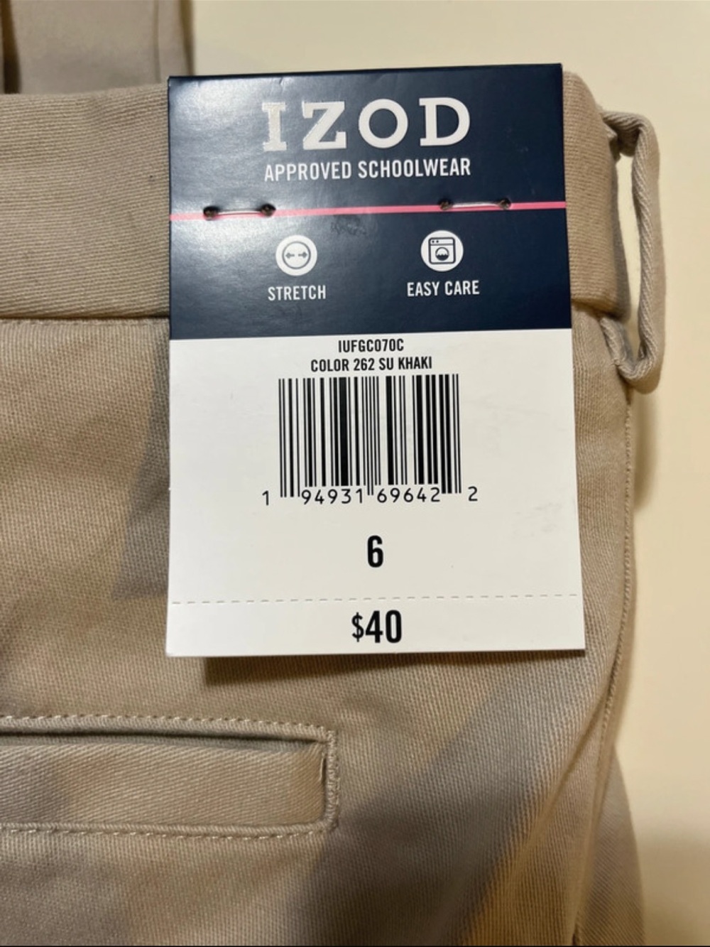 Izod Straight Leg School Pants in Khaki